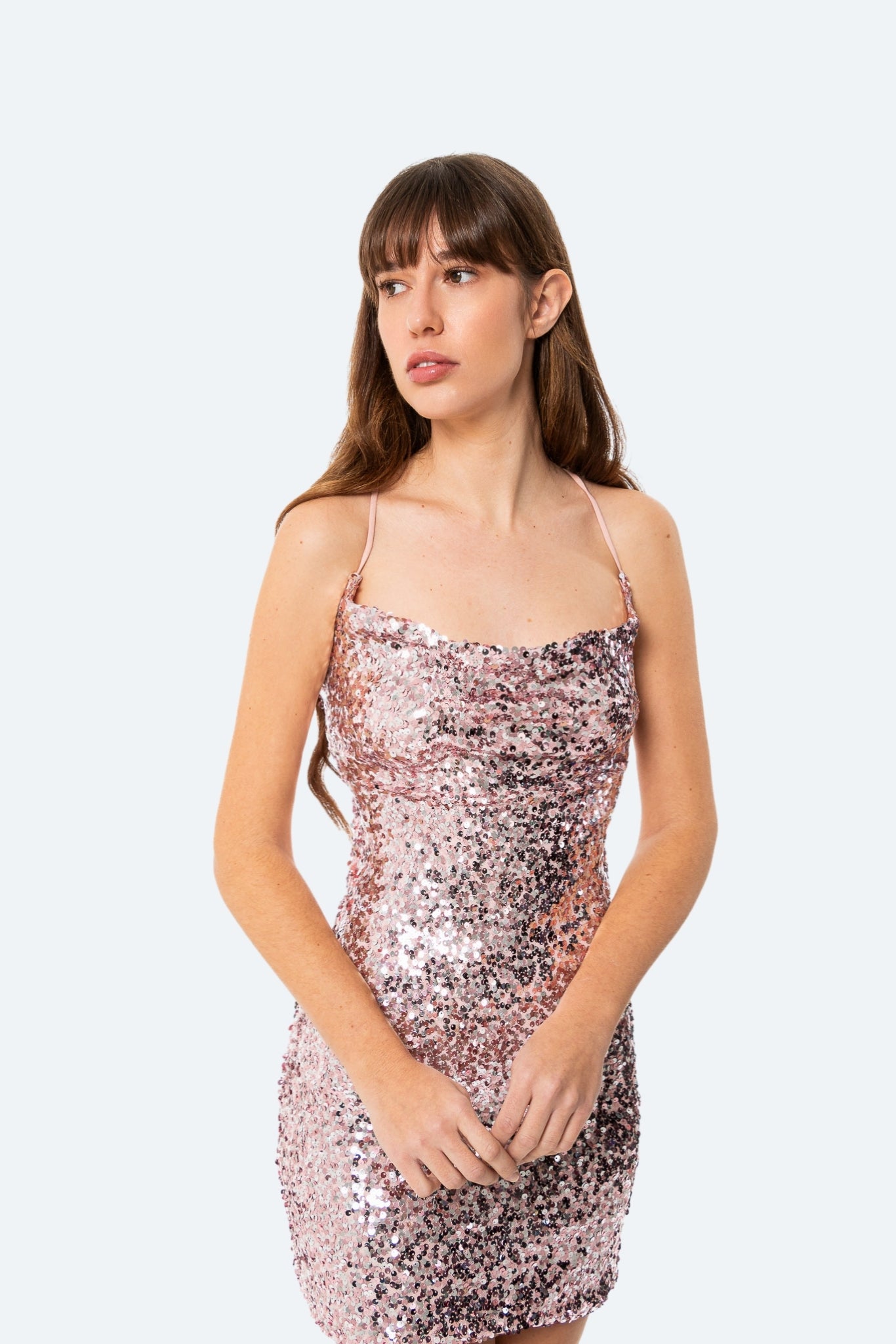 MINIVESTIDO DESTELLO ROSA CHAMPAGNE - Glamoryy