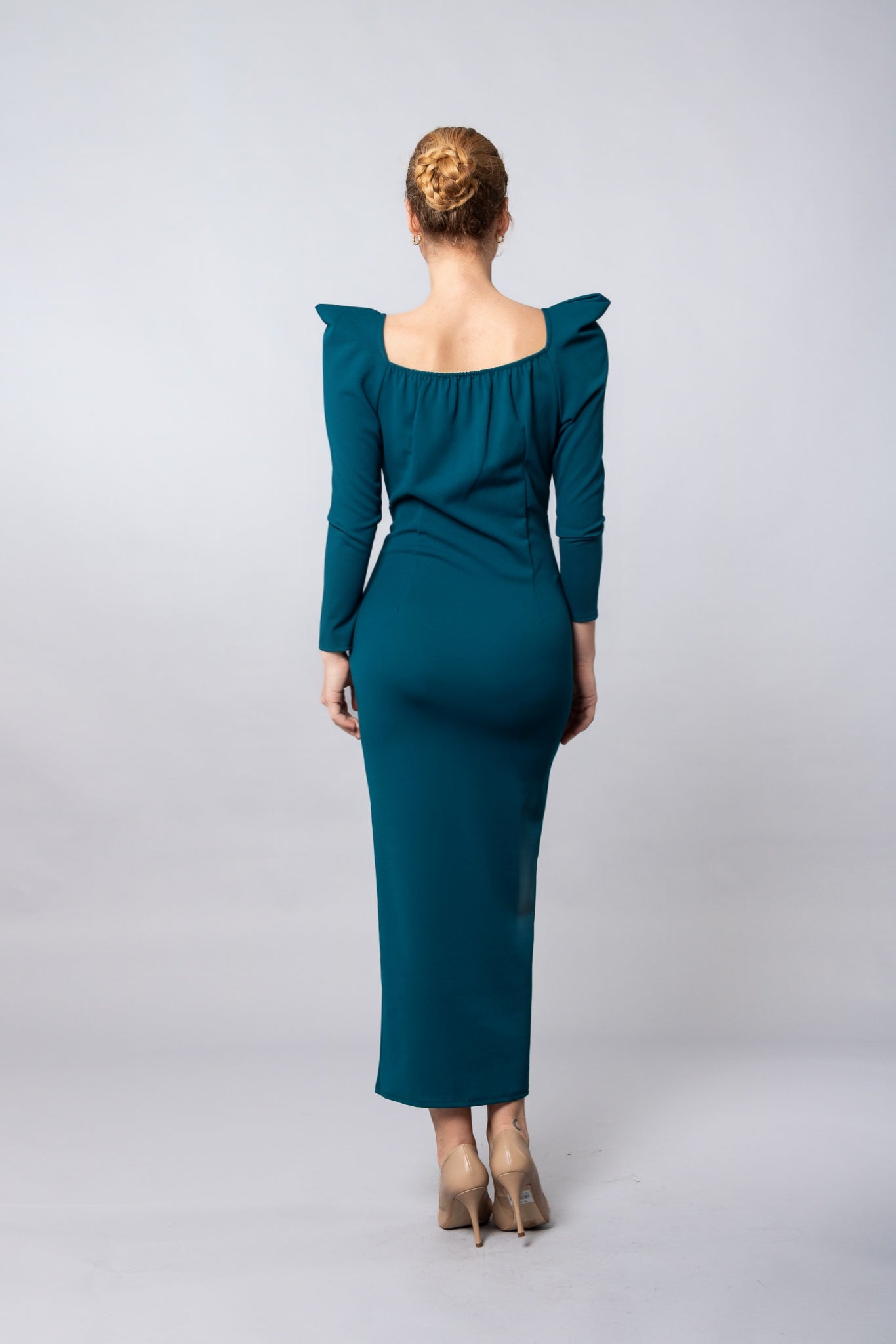 VESTIDO OLIVIA - Vestido Largo Ajustado con Mangas Abullonadas - Glamoryy