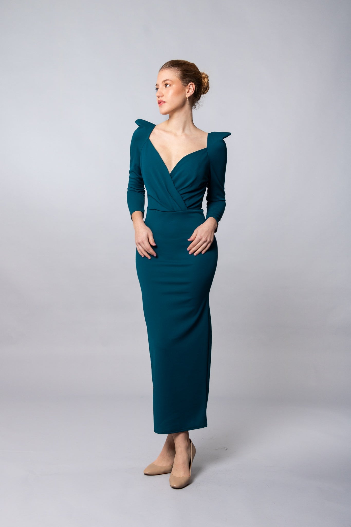 VESTIDO OLIVIA - Vestido Largo Ajustado con Mangas Abullonadas - Glamoryy