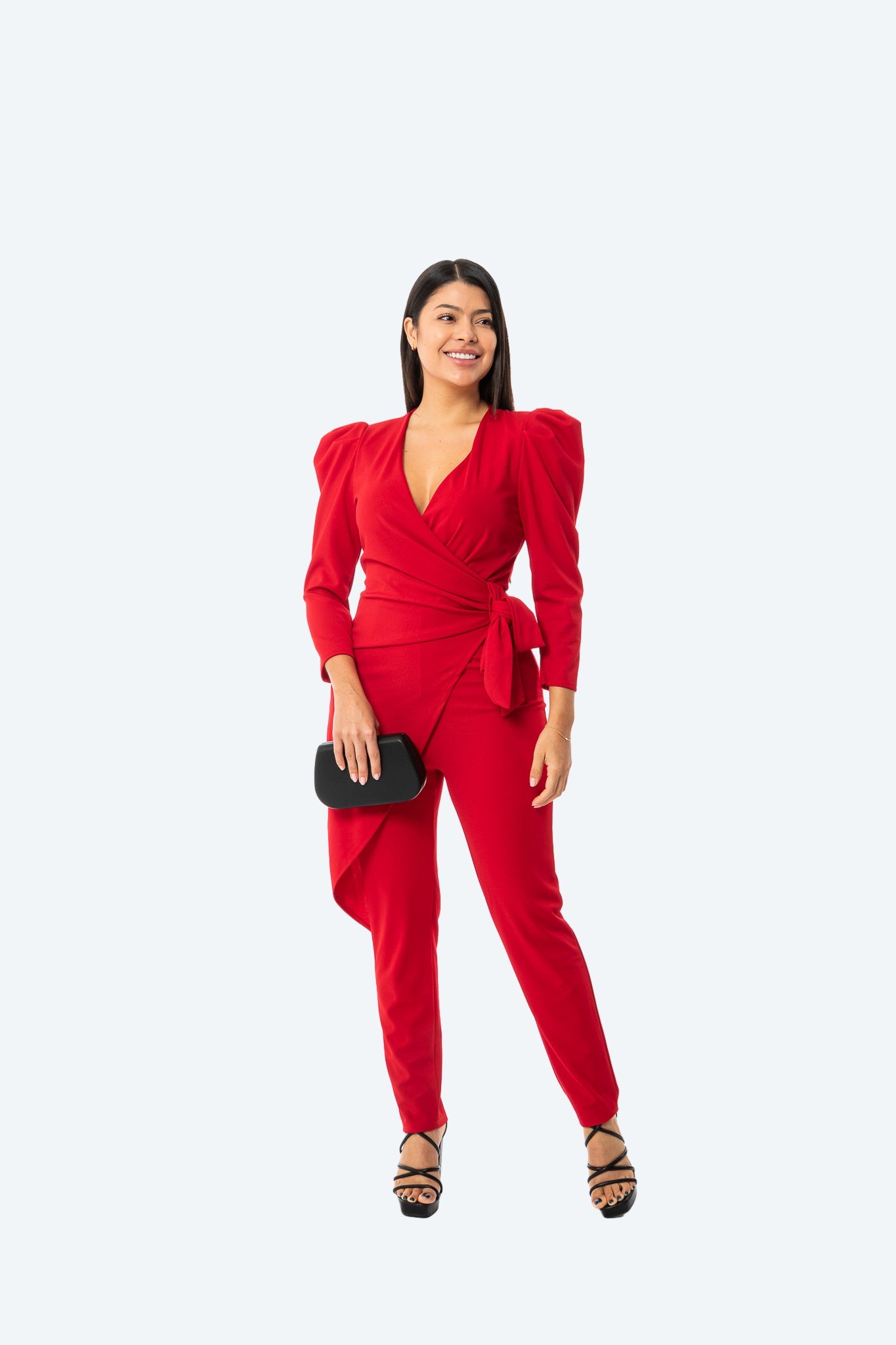 MONO ROJO JULIE - DISEÑO CRUZADO Y CINTURÓN DE LAZO - Glamoryy