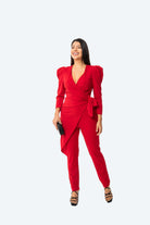 MONO ROJO JULIE - DISEÑO CRUZADO Y CINTURÓN DE LAZO - Glamoryy