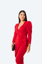 MONO ROJO JULIE - DISEÑO CRUZADO Y CINTURÓN DE LAZO - Glamoryy