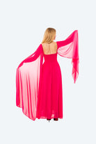 VESTIDO ROSA PASIÓN CON VUELO DE SEDA - Glamoryy